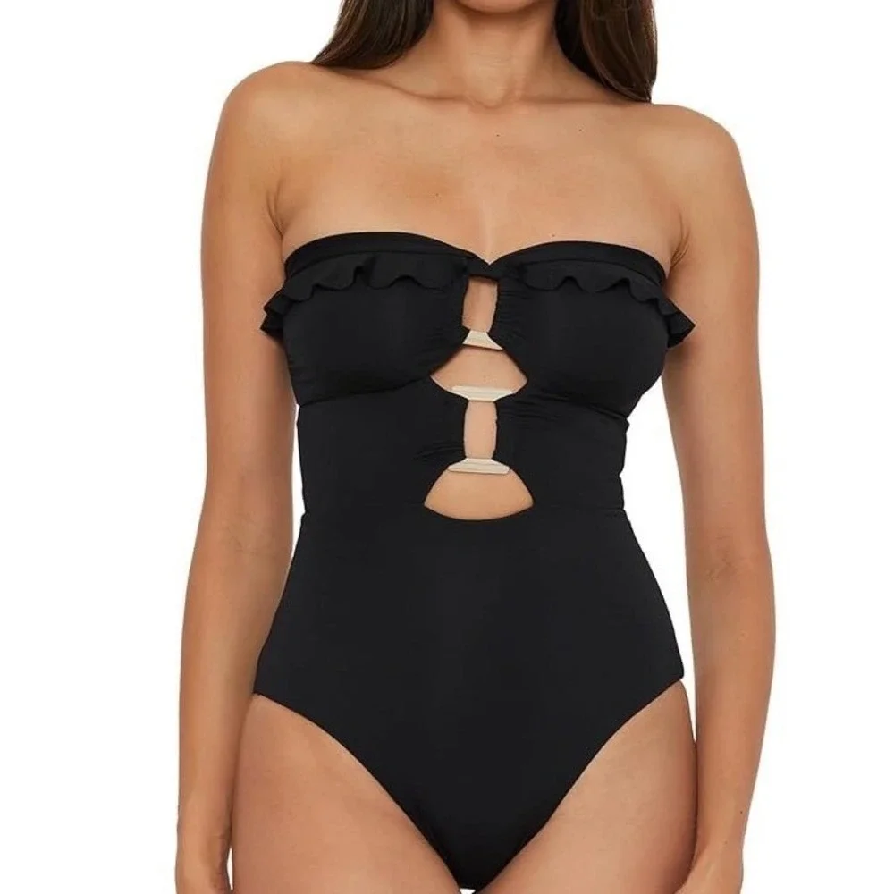 Soluna Buckle‎ Up One Piece Bandeau Swimsuit Black Women's Size XL